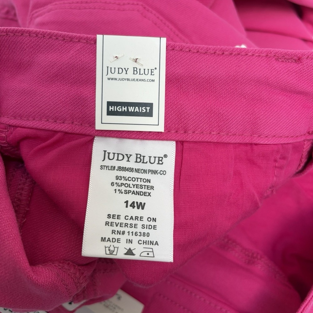 Judy Blue NWT Hi-Rise Slim Fit Neon Pink Denim Jeans Size 14W Style #88456 - Picture 4 of 6